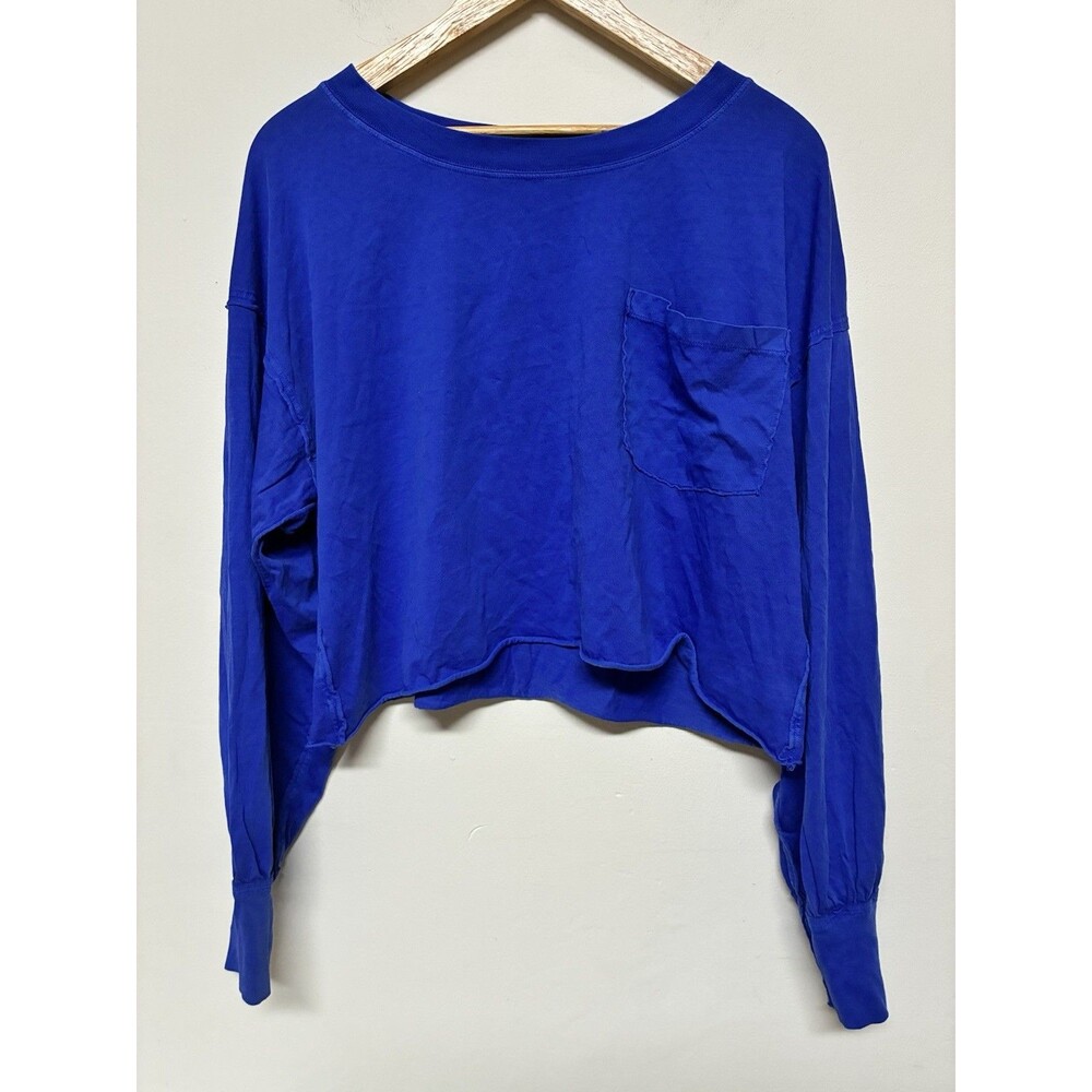 Free People FP Movement My Time Layer Top Open Back Crop Blue Womens L Hippie